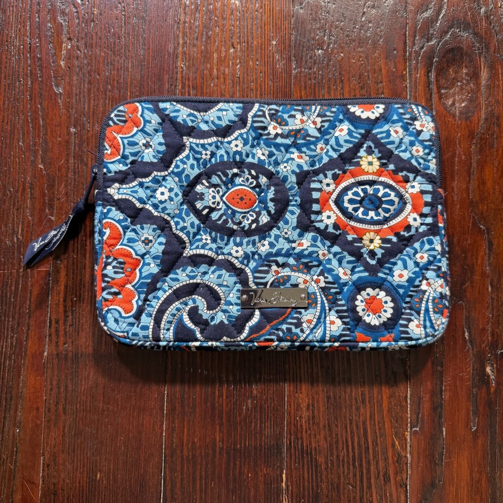 Vera Bradley Quilted Tech Case Pouch Womens Marrakesh Blue Paisley Zip Padded